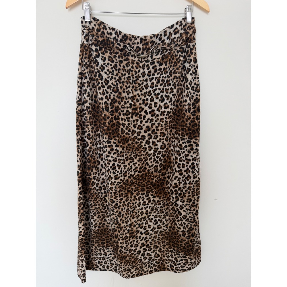 Robert Louis Skirt Womens M Leopard Print Buckle Detail Midi Pencil Excellent